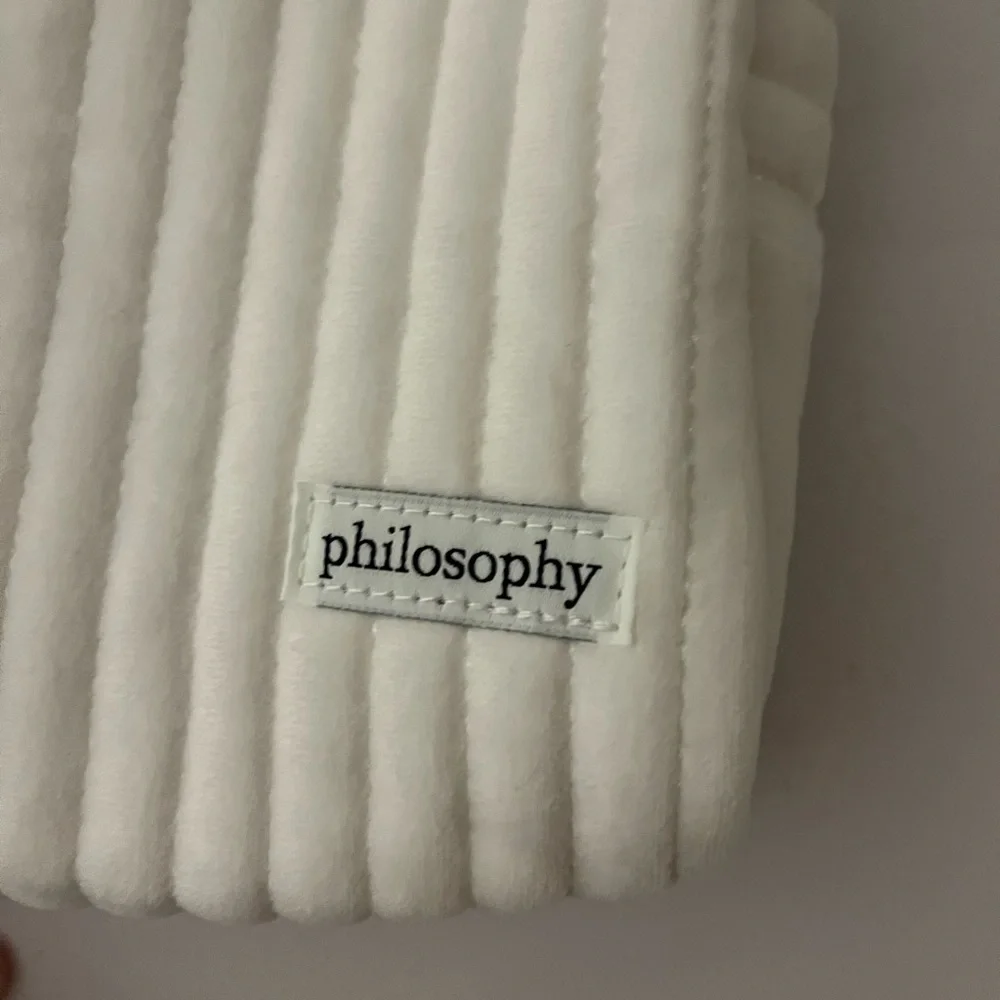 Fuzzy white philosophy cosmetics bag - empty never used